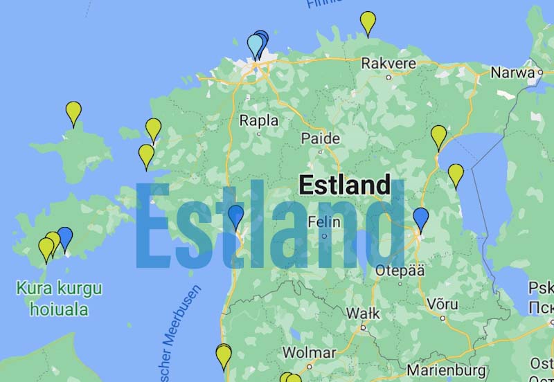 Estland Karte mit besuchten Stell- und Campingplätzen