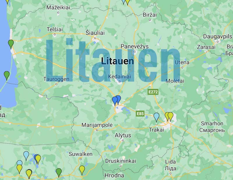 Litauen Karte mit besuchten Stell- und Campingplätzen